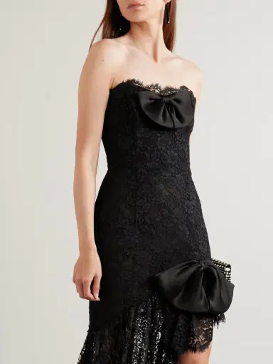 Alessandra Rich Bow-detailed Strapless Asymmetric Silk-lace Dress | Thumbnail 5 Alessandra Rich Bow-detailed Strapless Asymmetric Silk-lace Dress | Thumbnail 5