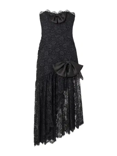 Alessandra Rich Bow-detailed Strapless Asymmetric Silk-lace Dress | Thumbnail 1 Alessandra Rich Bow-detailed Strapless Asymmetric Silk-lace Dress | Thumbnail 1