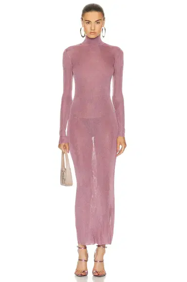 Saint Laurent Mock Neck Long Sleeve Dress | Thumbnail 1 Saint Laurent Mock Neck Long Sleeve Dress | Thumbnail 1