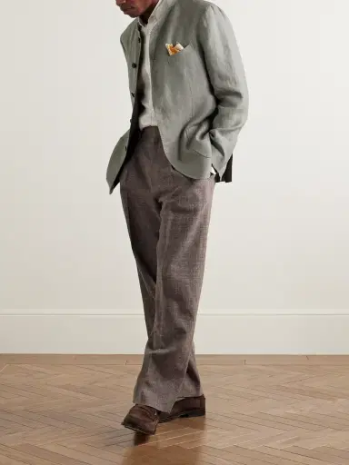 Boglioli Slim-Fit Nehru-Collar Herringbone Linen Jacket - Men | Thumbnail 2 Boglioli Slim-Fit Nehru-Collar Herringbone Linen Jacket - Men | Thumbnail 2