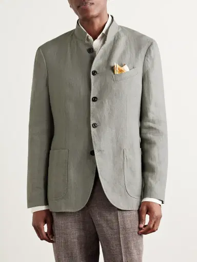Boglioli Slim-Fit Nehru-Collar Herringbone Linen Jacket - Men | Thumbnail 3 Boglioli Slim-Fit Nehru-Collar Herringbone Linen Jacket - Men | Thumbnail 3