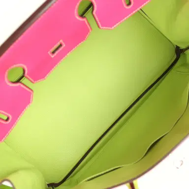 HERMÈS Pre-owned Hermes Special Order (HSS) Birkin 35 Rose Tyrien and Kiwi Epsom Palladium Hardware | Thumbnail 8 HERMÈS Pre-owned Hermes Special Order (HSS) Birkin 35 Rose Tyrien and Kiwi Epsom Palladium Hardware | Thumbnail 8