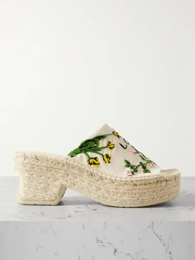 + Paula's Ibiza Petal Embroidered Canvas Platform Espadrille Mules + Paula's Ibiza Petal Embroidered Canvas Platform Espadrille Mules