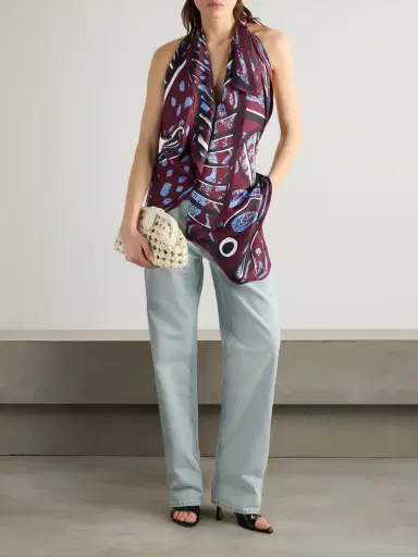Bottega Veneta Open-back Printed Silk-twill Halterneck Top | Thumbnail 2 Bottega Veneta Open-back Printed Silk-twill Halterneck Top | Thumbnail 2
