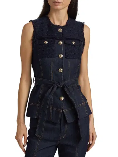 Cinq à Sept Women's Reenee Braided Tweed Vest - Navy Indigo | Thumbnail 3 Cinq à Sept Women's Reenee Braided Tweed Vest - Navy Indigo | Thumbnail 3