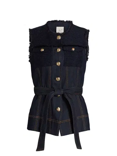 Cinq à Sept Women's Reenee Braided Tweed Vest - Navy Indigo | Thumbnail 1 Cinq à Sept Women's Reenee Braided Tweed Vest - Navy Indigo | Thumbnail 1
