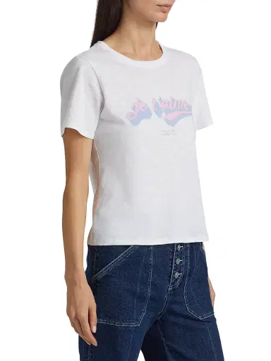 Cinq à Sept Women's Je T'aime Logo Shrunken T-Shirt - White Multi | Thumbnail 4 Cinq à Sept Women's Je T'aime Logo Shrunken T-Shirt - White Multi | Thumbnail 4
