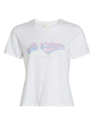 Cinq à Sept Women's Je T'aime Logo Shrunken T-Shirt - White Multi | Thumbnail 1 Cinq à Sept Women's Je T'aime Logo Shrunken T-Shirt - White Multi | Thumbnail 1