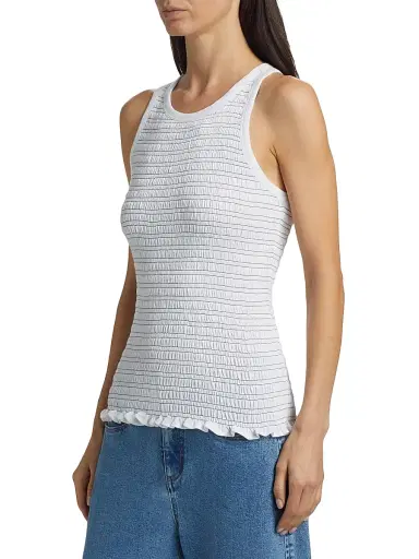 Cinq à Sept Women's Fawn Smocked Top - White Navy | Thumbnail 4 Cinq à Sept Women's Fawn Smocked Top - White Navy | Thumbnail 4