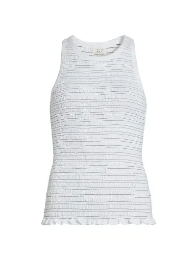 Cinq à Sept Women's Fawn Smocked Top - White Navy | Thumbnail 1 Cinq à Sept Women's Fawn Smocked Top - White Navy | Thumbnail 1