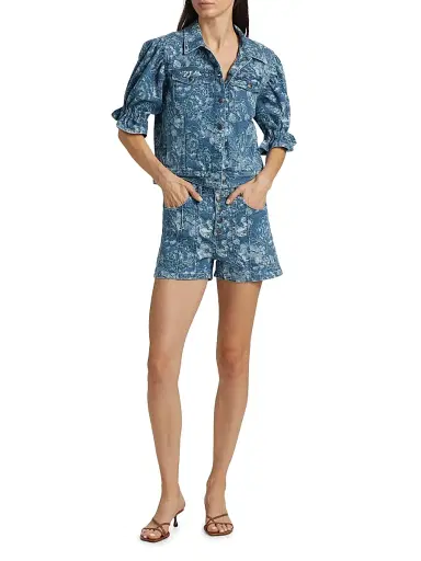 Cinq à Sept Women's Sketchbook Floral Sylvain Jacket - Indigo White | Thumbnail 2 Cinq à Sept Women's Sketchbook Floral Sylvain Jacket - Indigo White | Thumbnail 2