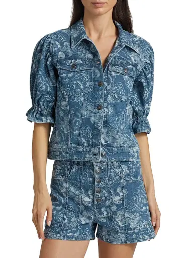 Cinq à Sept Women's Sketchbook Floral Sylvain Jacket - Indigo White | Thumbnail 3 Cinq à Sept Women's Sketchbook Floral Sylvain Jacket - Indigo White | Thumbnail 3