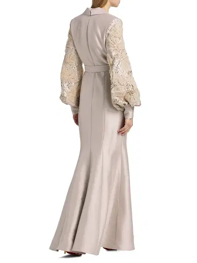 Badgley Mischka Women's Beaded Tulle-Sleeve Blazer Mermaid Gown - Champagne | Thumbnail 5 Badgley Mischka Women's Beaded Tulle-Sleeve Blazer Mermaid Gown - Champagne | Thumbnail 5