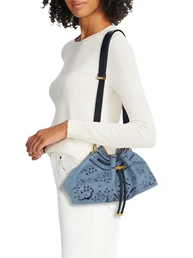 Jimmy Choo Women's Bon Bon Eyelet Embroidered Denim Shoulder Bag - Blue Haze Gold | Thumbnail 2 Jimmy Choo Women's Bon Bon Eyelet Embroidered Denim Shoulder Bag - Blue Haze Gold | Thumbnail 2