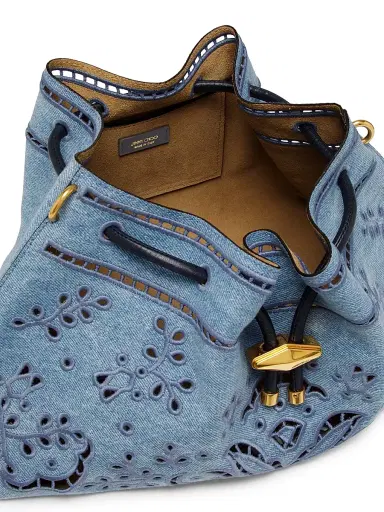 Jimmy Choo Women's Bon Bon Eyelet Embroidered Denim Shoulder Bag - Blue Haze Gold | Thumbnail 5 Jimmy Choo Women's Bon Bon Eyelet Embroidered Denim Shoulder Bag - Blue Haze Gold | Thumbnail 5