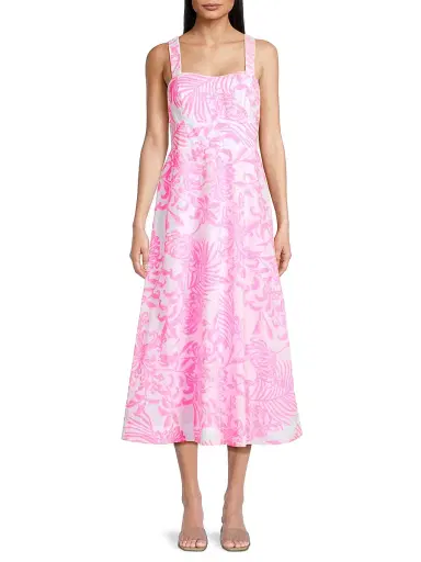 Lilly Pulitzer Women's Palm Print Poplin Midi-Dress - Rousseau Pink - Size 12 | Thumbnail 3 Lilly Pulitzer Women's Palm Print Poplin Midi-Dress - Rousseau Pink - Size 12 | Thumbnail 3