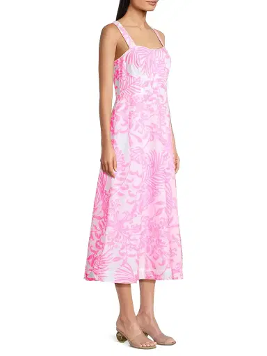 Lilly Pulitzer Women's Palm Print Poplin Midi-Dress - Rousseau Pink - Size 12 | Thumbnail 4 Lilly Pulitzer Women's Palm Print Poplin Midi-Dress - Rousseau Pink - Size 12 | Thumbnail 4