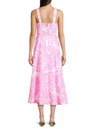 Lilly Pulitzer Women's Palm Print Poplin Midi-Dress - Rousseau Pink - Size 12 | Thumbnail 5 Lilly Pulitzer Women's Palm Print Poplin Midi-Dress - Rousseau Pink - Size 12 | Thumbnail 5