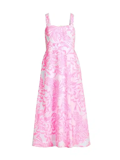 Lilly Pulitzer Women's Palm Print Poplin Midi-Dress - Rousseau Pink - Size 12 | Thumbnail 1 Lilly Pulitzer Women's Palm Print Poplin Midi-Dress - Rousseau Pink - Size 12 | Thumbnail 1