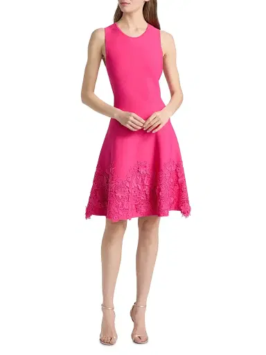 Teri Jon by Rickie Freeman Women's Lace Trim Fit-&-Flare Cocktail Dress - Hot Pink - Size XL | Thumbnail 2 Teri Jon by Rickie Freeman Women's Lace Trim Fit-&-Flare Cocktail Dress - Hot Pink - Size XL | Thumbnail 2