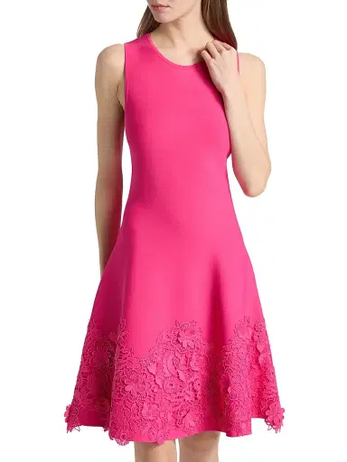 Teri Jon by Rickie Freeman Women's Lace Trim Fit-&-Flare Cocktail Dress - Hot Pink - Size XL | Thumbnail 3 Teri Jon by Rickie Freeman Women's Lace Trim Fit-&-Flare Cocktail Dress - Hot Pink - Size XL | Thumbnail 3
