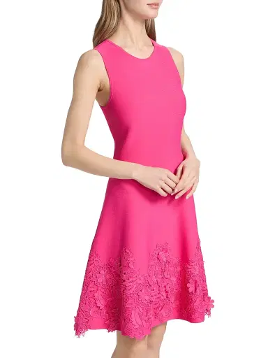Teri Jon by Rickie Freeman Women's Lace Trim Fit-&-Flare Cocktail Dress - Hot Pink - Size XL | Thumbnail 4 Teri Jon by Rickie Freeman Women's Lace Trim Fit-&-Flare Cocktail Dress - Hot Pink - Size XL | Thumbnail 4