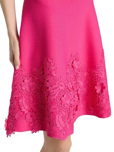 Teri Jon by Rickie Freeman Women's Lace Trim Fit-&-Flare Cocktail Dress - Hot Pink - Size XL | Thumbnail 6 Teri Jon by Rickie Freeman Women's Lace Trim Fit-&-Flare Cocktail Dress - Hot Pink - Size XL | Thumbnail 6