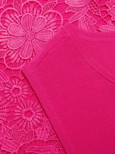 Teri Jon by Rickie Freeman Women's Lace Trim Fit-&-Flare Cocktail Dress - Hot Pink - Size XL | Thumbnail 7 Teri Jon by Rickie Freeman Women's Lace Trim Fit-&-Flare Cocktail Dress - Hot Pink - Size XL | Thumbnail 7