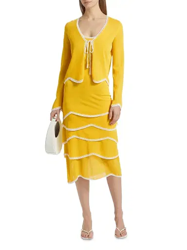 Ramy Brook Women's Tara Knit Front-Tie Cardigan - Lemon Drop Wave | Thumbnail 2 Ramy Brook Women's Tara Knit Front-Tie Cardigan - Lemon Drop Wave | Thumbnail 2