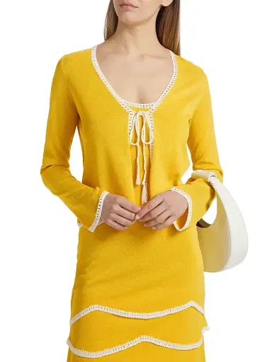 Ramy Brook Women's Tara Knit Front-Tie Cardigan - Lemon Drop Wave | Thumbnail 3 Ramy Brook Women's Tara Knit Front-Tie Cardigan - Lemon Drop Wave | Thumbnail 3