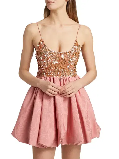 ALICE + OLIVIA Women's Nessa Sequined Bubble Minidress - Dusty Rose | Thumbnail 3 ALICE + OLIVIA Women's Nessa Sequined Bubble Minidress - Dusty Rose | Thumbnail 3