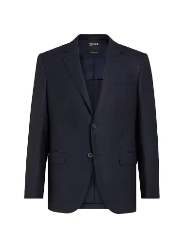 ZEGNA Men's Trofeo Comfort Stretch Wool and Silk Jacket - Navy Blue | Thumbnail 2 ZEGNA Men's Trofeo Comfort Stretch Wool and Silk Jacket - Navy Blue | Thumbnail 2