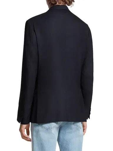 ZEGNA Men's Trofeo Comfort Stretch Wool and Silk Jacket - Navy Blue | Thumbnail 3 ZEGNA Men's Trofeo Comfort Stretch Wool and Silk Jacket - Navy Blue | Thumbnail 3
