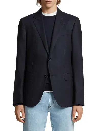 ZEGNA Men's Trofeo Comfort Stretch Wool and Silk Jacket - Navy Blue | Thumbnail 1 ZEGNA Men's Trofeo Comfort Stretch Wool and Silk Jacket - Navy Blue | Thumbnail 1