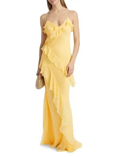 AMUR Women's Sophia Chiffon Ruffle-Trim Gown - Lotus | Thumbnail 3 AMUR Women's Sophia Chiffon Ruffle-Trim Gown - Lotus | Thumbnail 3