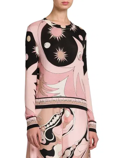 Pucci Women's Wool-Silk Intarsia Crewneck Sweater - Natural Nero | Thumbnail 4 Pucci Women's Wool-Silk Intarsia Crewneck Sweater - Natural Nero | Thumbnail 4