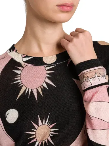Pucci Women's Wool-Silk Intarsia Crewneck Sweater - Natural Nero | Thumbnail 6 Pucci Women's Wool-Silk Intarsia Crewneck Sweater - Natural Nero | Thumbnail 6