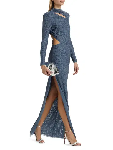 Self-Portrait Women's Rhinestone Gathered Gown - Blue | Thumbnail 2 Self-Portrait Women's Rhinestone Gathered Gown - Blue | Thumbnail 2