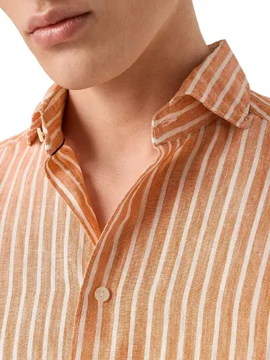 Eton Men's Slim-Fit Striped Linen Shirt - Orange - Size 17.5 | Thumbnail 4 Eton Men's Slim-Fit Striped Linen Shirt - Orange - Size 17.5 | Thumbnail 4