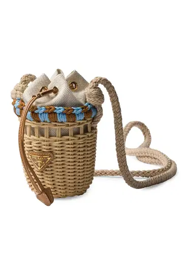 Prada Women's Wicker and Linen-Blend Mini Shoulder Bag - Beige Khaki | Thumbnail 2 Prada Women's Wicker and Linen-Blend Mini Shoulder Bag - Beige Khaki | Thumbnail 2