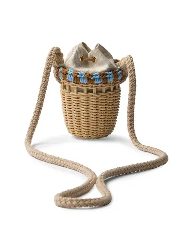 Prada Women's Wicker and Linen-Blend Mini Shoulder Bag - Beige Khaki | Thumbnail 3 Prada Women's Wicker and Linen-Blend Mini Shoulder Bag - Beige Khaki | Thumbnail 3