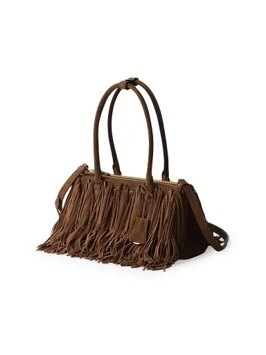 Prada Women's Galleria Suede Top Handle Bag with Fringe - Brown | Thumbnail 3 Prada Women's Galleria Suede Top Handle Bag with Fringe - Brown | Thumbnail 3
