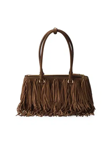 Prada Women's Galleria Suede Top Handle Bag with Fringe - Brown | Thumbnail 4 Prada Women's Galleria Suede Top Handle Bag with Fringe - Brown | Thumbnail 4
