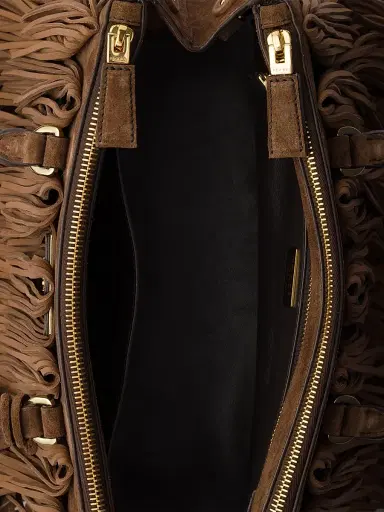 Prada Women's Galleria Suede Top Handle Bag with Fringe - Brown | Thumbnail 5 Prada Women's Galleria Suede Top Handle Bag with Fringe - Brown | Thumbnail 5