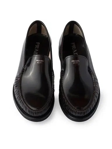Prada Men's Brushed Leather Loafers - Brown Black | Thumbnail 2 Prada Men's Brushed Leather Loafers - Brown Black | Thumbnail 2