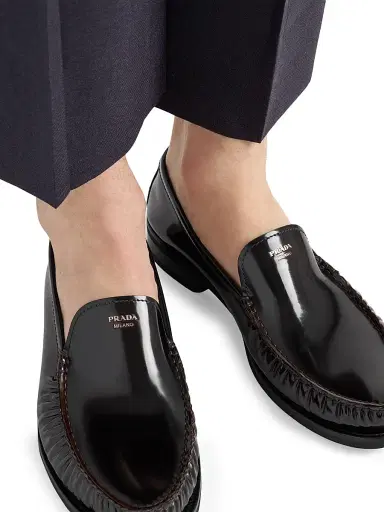 Prada Men's Brushed Leather Loafers - Brown Black | Thumbnail 5 Prada Men's Brushed Leather Loafers - Brown Black | Thumbnail 5
