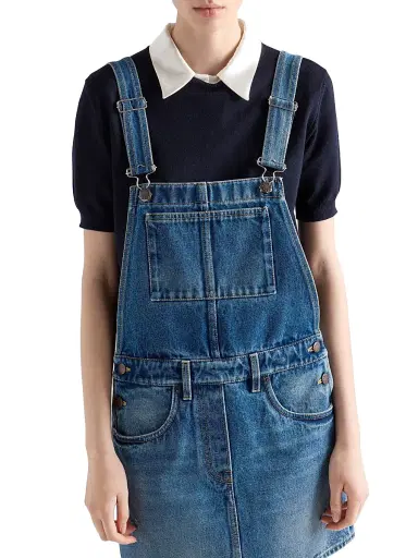 Prada Women's Denim Bib Overall Mini-Dress - Blue | Thumbnail 4 Prada Women's Denim Bib Overall Mini-Dress - Blue | Thumbnail 4