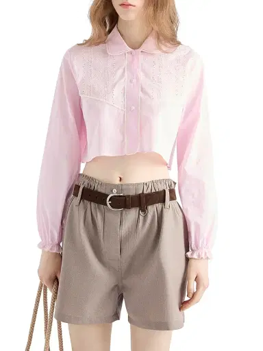Prada Women's Embroidered Cropped Batiste Shirt - Pink | Thumbnail 2 Prada Women's Embroidered Cropped Batiste Shirt - Pink | Thumbnail 2