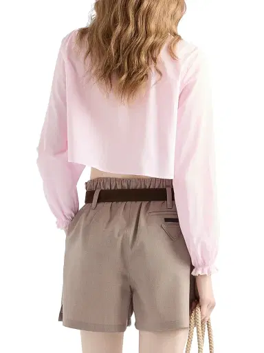 Prada Women's Embroidered Cropped Batiste Shirt - Pink | Thumbnail 3 Prada Women's Embroidered Cropped Batiste Shirt - Pink | Thumbnail 3