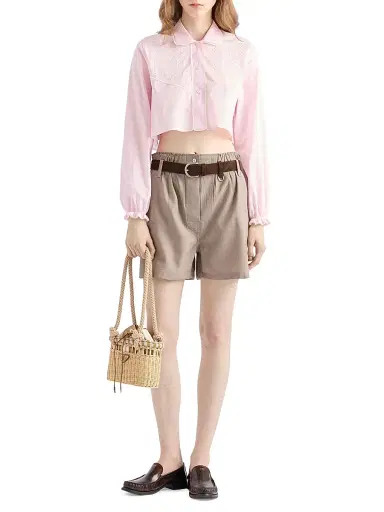 Prada Women's Embroidered Cropped Batiste Shirt - Pink | Thumbnail 6 Prada Women's Embroidered Cropped Batiste Shirt - Pink | Thumbnail 6